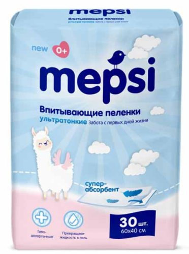 Mepsi Пелёнки детские впитывающие ультратонкие 60*40 см, 30 штук